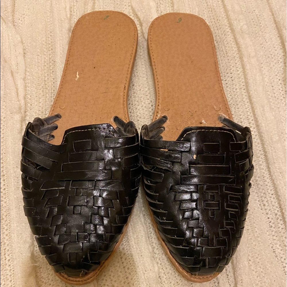 Leather huarache mules